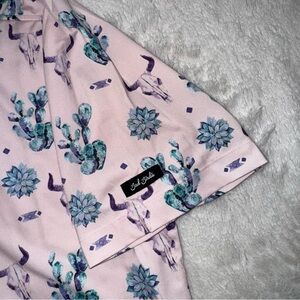 Men’s Bad Birdie Pink Cactus and Skull Polo Sz L